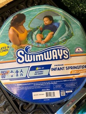 Swimways Infant SpringFloat Sun Canopy Swim float- Teal/Blue